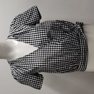 Madewell Gingham Wrap Top Checkered Short Sleeve Puff Cotton XS Summer Vacation